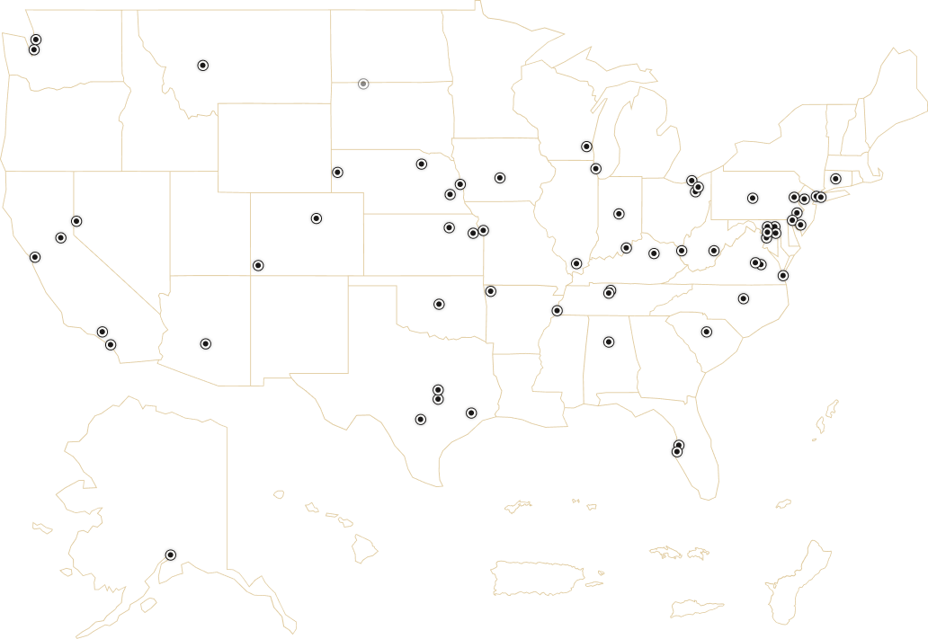 Map of the United States with dots indicating the locations of grant projects. A full list can be found at each link following the map.